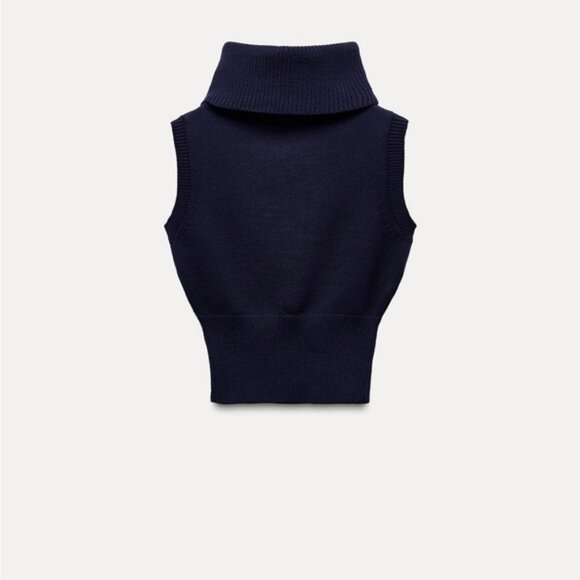 ZARA HIGH COLLAR KNIT SHORT VEST - Picture 3 of 5